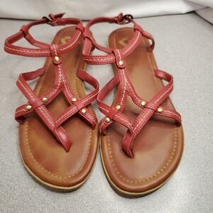 Report Strappy Gladiator Sandals Womens Sz 7 Studded Faux Leather Red Flat Shoes